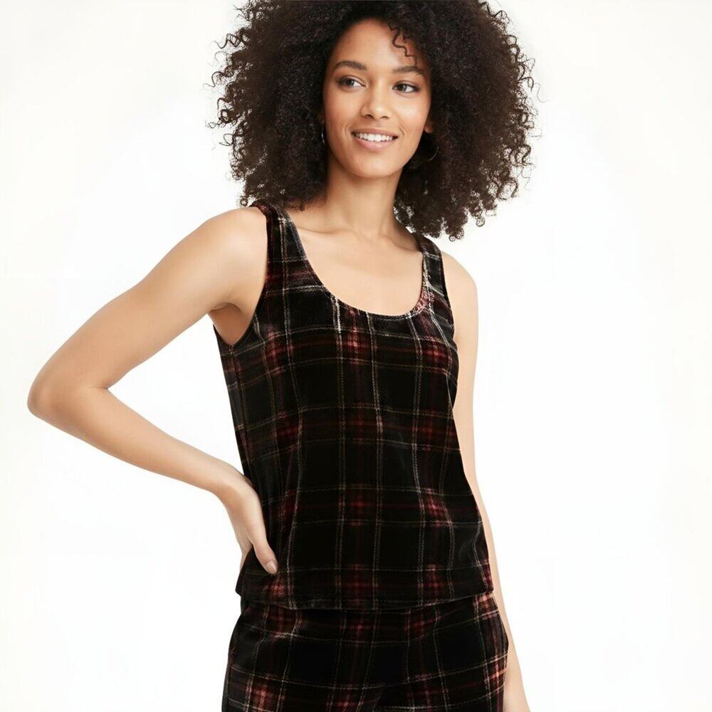 NWT J.Crew Tartan Velvet Tank Black Red 4T